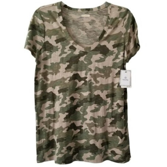 Susina Scoop Neck Slub T-Shirt In Olive Camo Size Medium - Picture 4 of 7